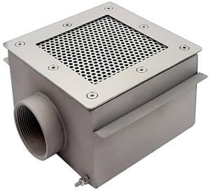 Донный слив квадратный сетчатый 8 м3/час Xenozone, ВР 2" 150x150x100 (плитка/плёнка), AISI-304 (СД.50.4)