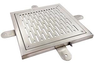 Решетка донного слива с пазами 25 м3/час Xenozone 300x300 (плитка), AISI-304 (РД.30.1)